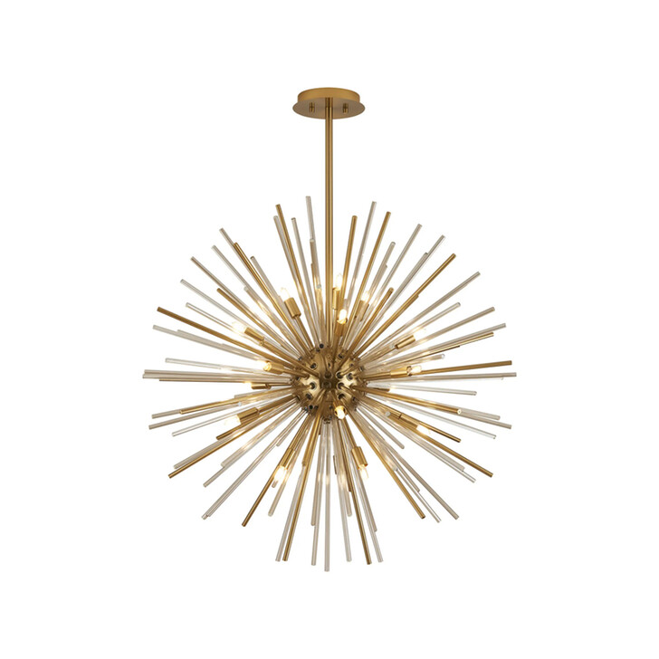 Idolite Ohird 75cm Brass Chrome And Cognac 18 Light Sputnik Glass Pendant Light