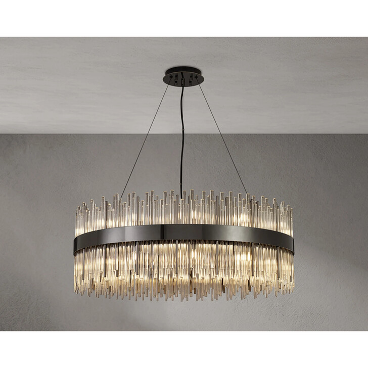 Idolite Ohird 80cm Black Chrome And Clear 6 Light Round Glass Pendant Light