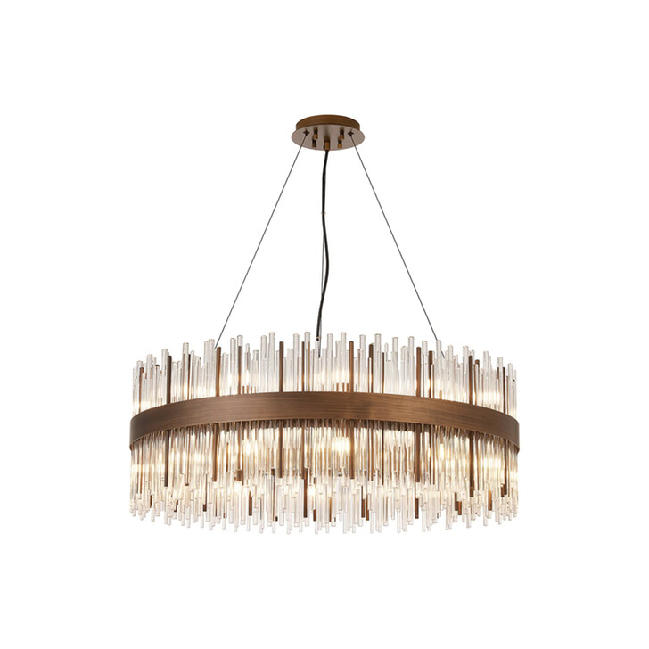 Idolite Ohird 80cm Painted Matt Bronze And Clear 6 Light Round Glass Pendant Light