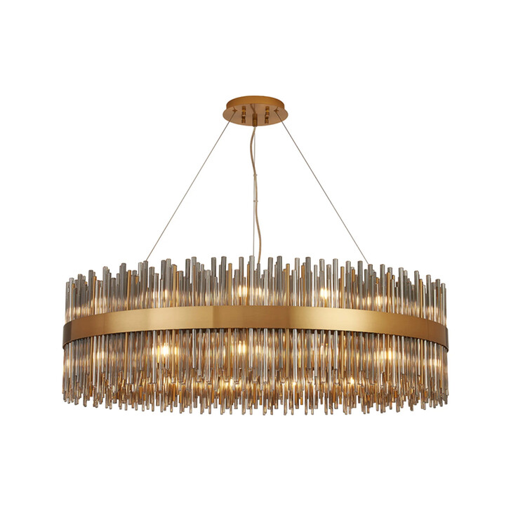 Idolite Ohird Large 100cm Brass And Smoke 30 Light Round Glass Pendant Light