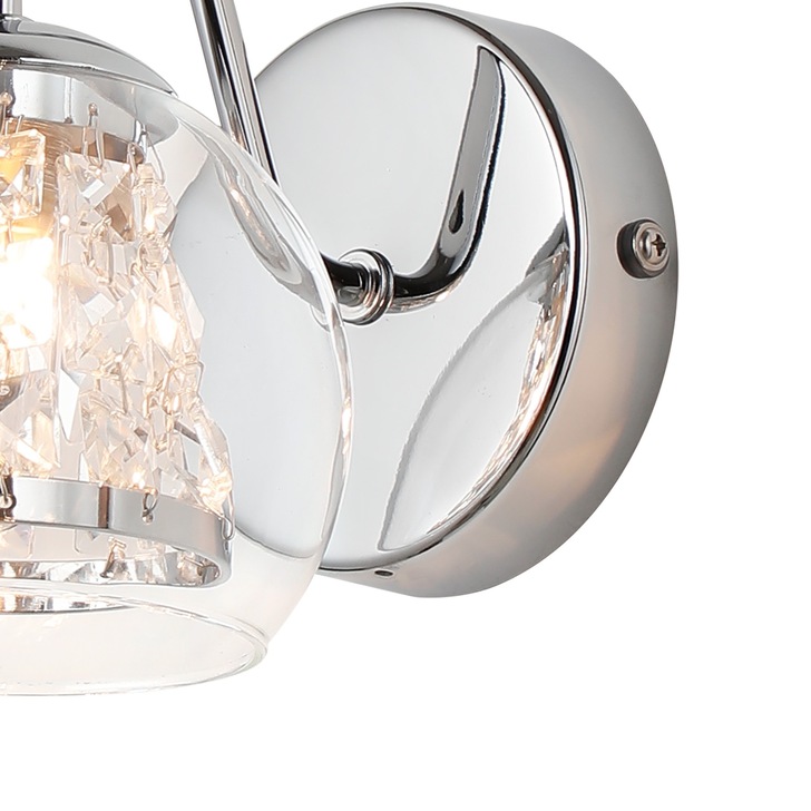 Idolite Patterson 1 Light Polished Chrome Single Wall Light Complete With Clear Glass and Crystal Decoration - IP44