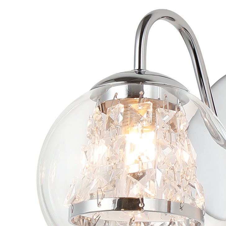 Idolite Patterson 1 Light Polished Chrome Single Wall Light Complete With Clear Glass and Crystal Decoration - IP44