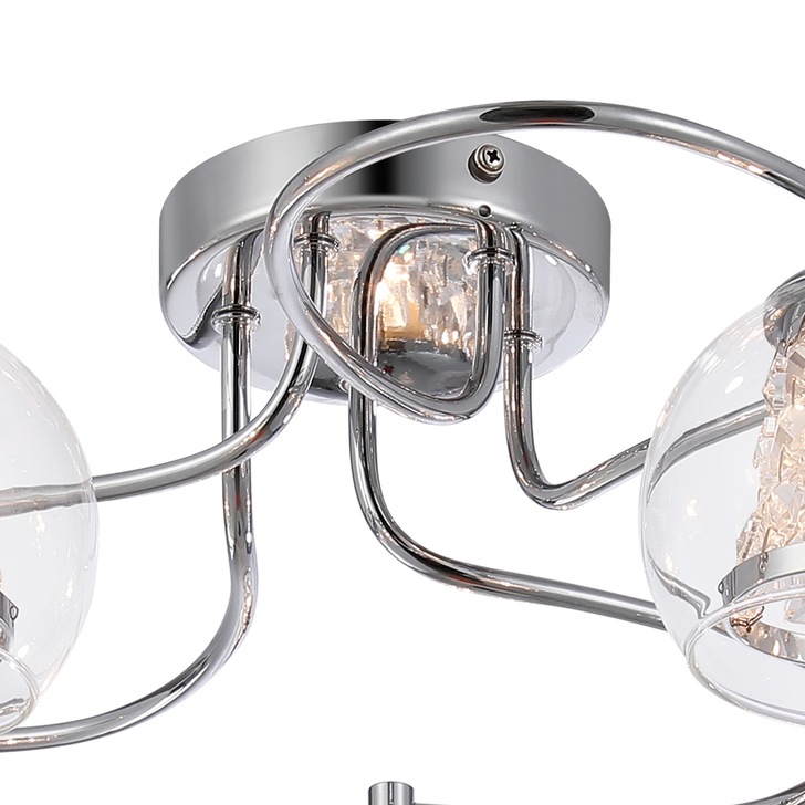 Idolite Patterson 5 Light Polished Chrome Flush Bathroom Light Complete With Clear Glasses and Crystal Decoration - IP44