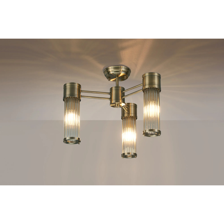 Idolite Pearson 3 Light Semi Flush Bathroom Ceiling Light Antique Brass - IP44