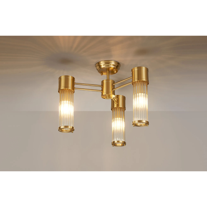 Idolite Pearson 3 Light Semi Flush Bathroom Ceiling Light Gold - IP44