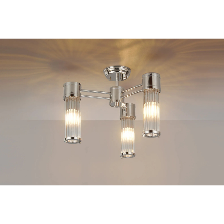 Idolite Pearson 3 Light Semi Flush Bathroom Ceiling Light Polished Nickel - IP44