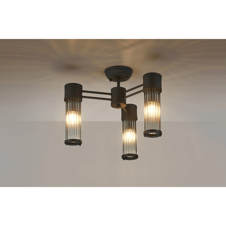 Idolite Pearson 3 Light Semi Flush Bathroom Ceiling Light Satin Black - IP44