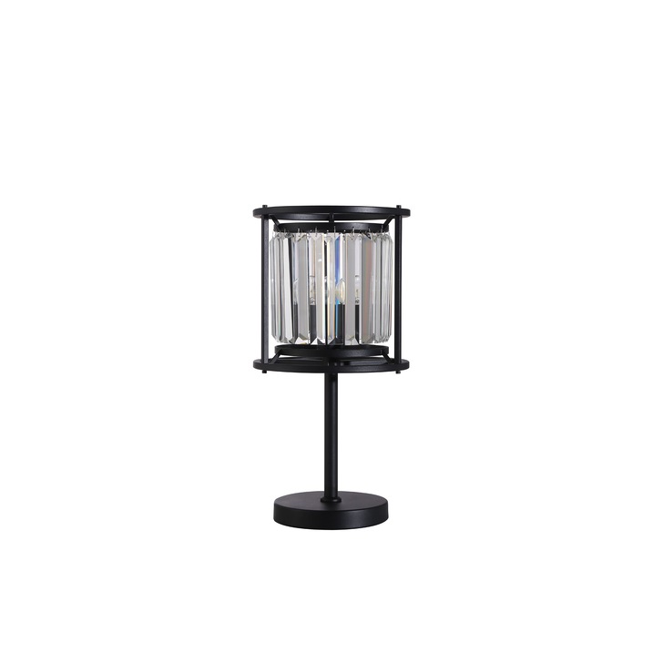 Idolite Petra 1 Light Table Lamp Satin Black With Clear Crystal