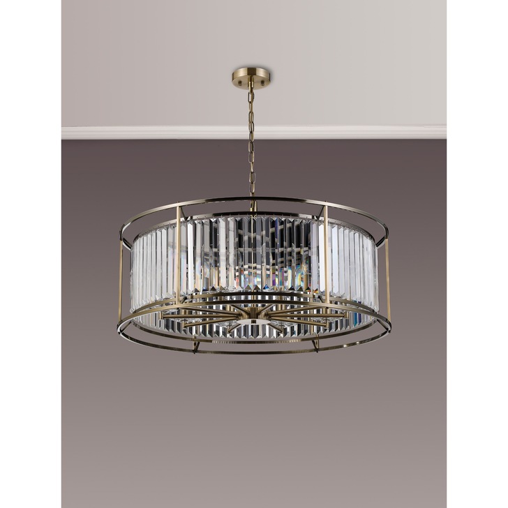 Idolite Petra 10 Light Large Round Pendant Antique Brass With Clear Crystal