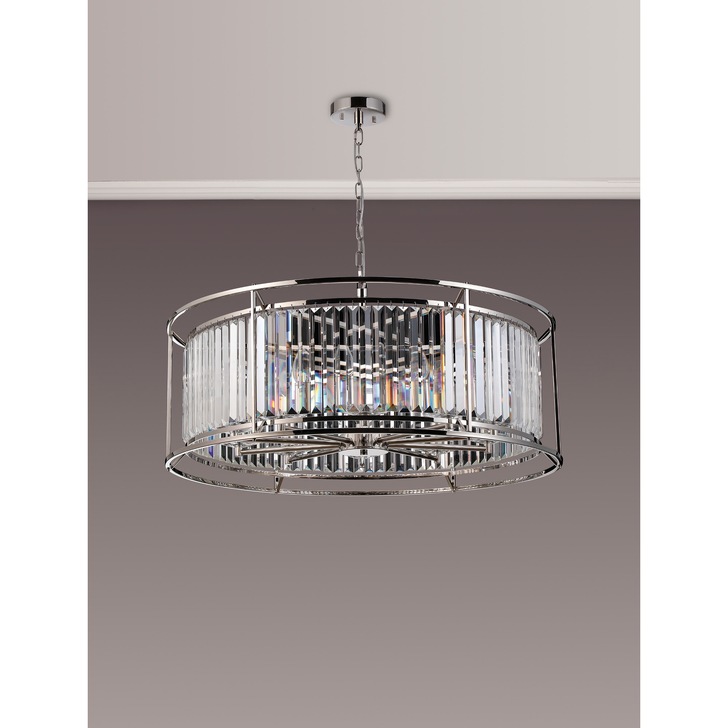 Idolite Petra 10 Light Large Round Pendant Polished Nickel With Clear Crystal