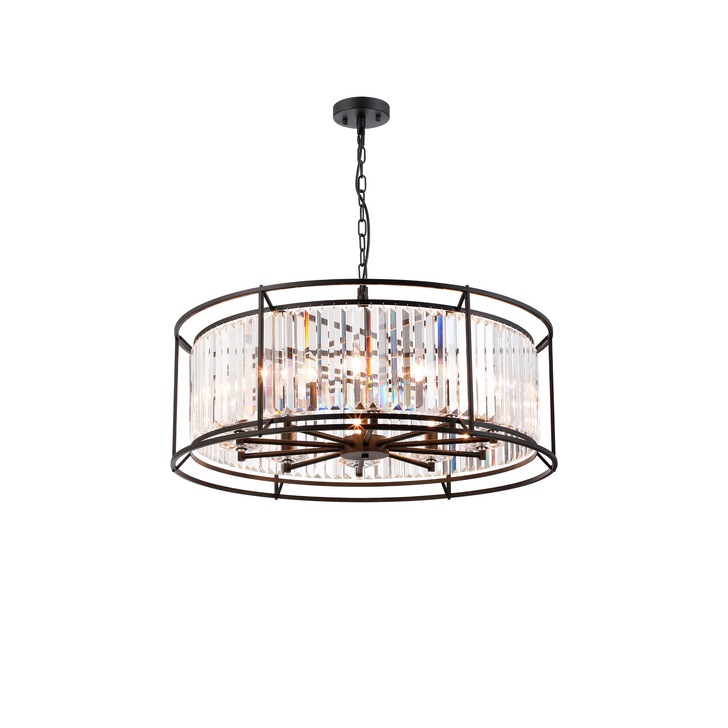 Idolite Petra 10 Light Large Round Pendant Satin Black With Clear Crystal