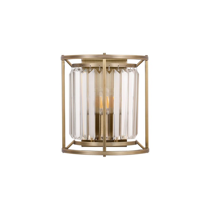 Idolite Petra 2 Light Wall Lamp Antique Brass With Clear Crystal