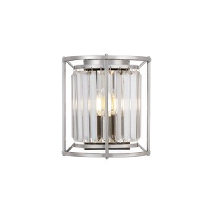 Idolite Petra 2 Light Wall Lamp Polished Nickel With Clear Crystal