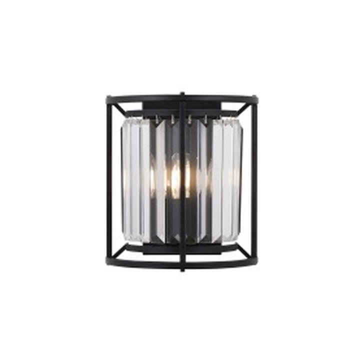 Idolite Petra 2 Light Wall Lamp Satin Black With Clear Crystal