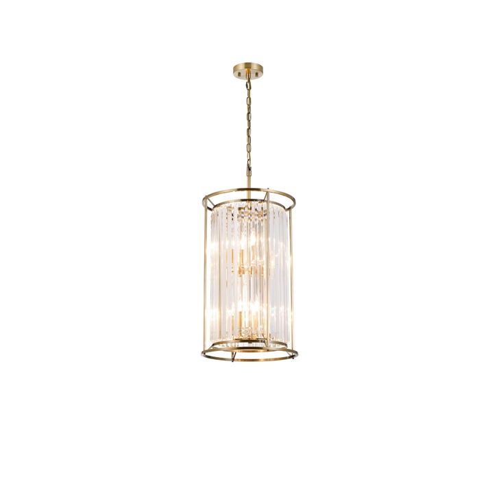 Idolite Petra 2 Tier 6 Light Pendant/Semi-Flush Ceiling Light Antique Brass With Clear Crystal