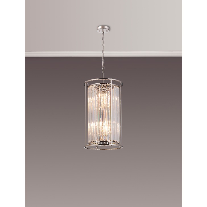 Idolite Petra 2 Tier 6 Light Pendant/Semi-Flush Ceiling Light Polished Nickel With Clear Crystal