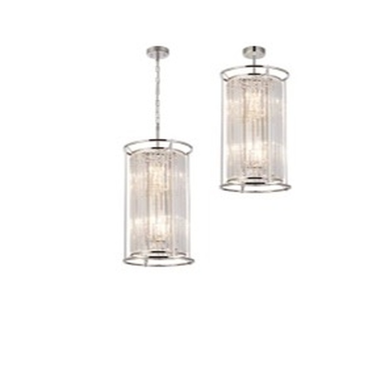 Idolite Petra 2 Tier 6 Light Pendant/Semi-Flush Ceiling Light Polished Nickel With Clear Crystal