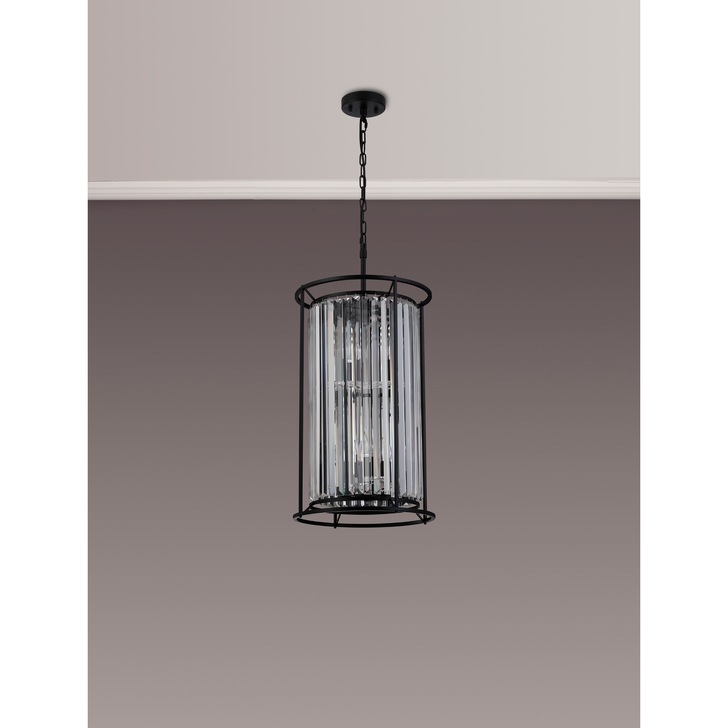 Idolite Petra 2 Tier 6 Light Pendant/Semi-Flush Ceiling Light Satin Black With Clear Crystal