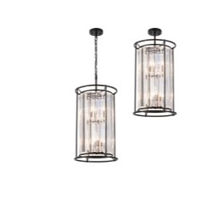 Idolite Petra 2 Tier 6 Light Pendant/Semi-Flush Ceiling Light Satin Black With Clear Crystal