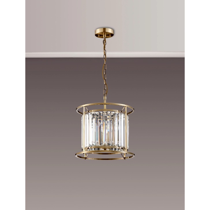 Idolite Petra 3 Light Pendant/Semi-Flush Ceiling Light Antique Brass With Clear Crystal