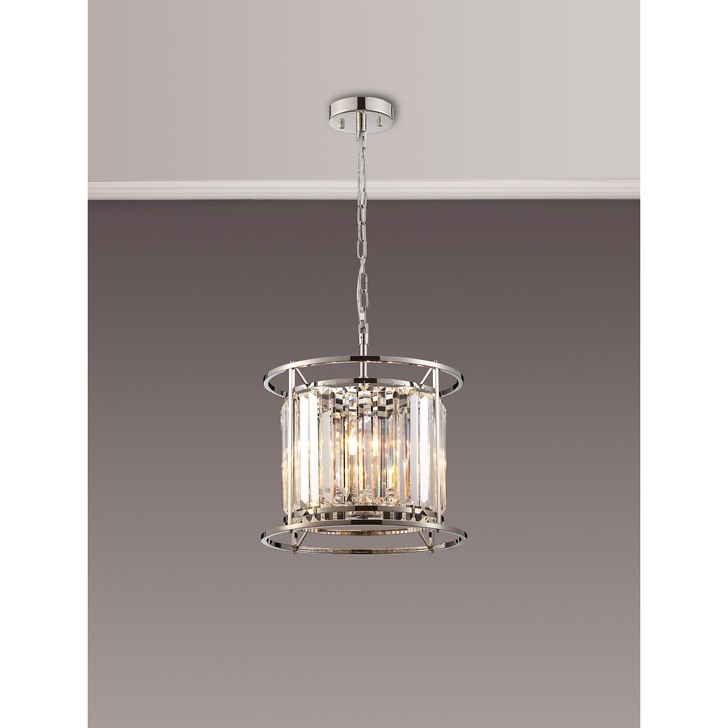 Idolite Petra 3 Light Pendant/Semi-Flush Ceiling Light Polished Nickel With Clear Crystal