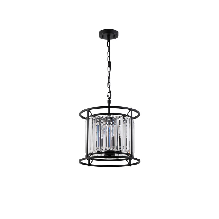 Idolite Petra 3 Light Pendant/Semi-Flush Ceiling Light Satin Black With Clear Crystal