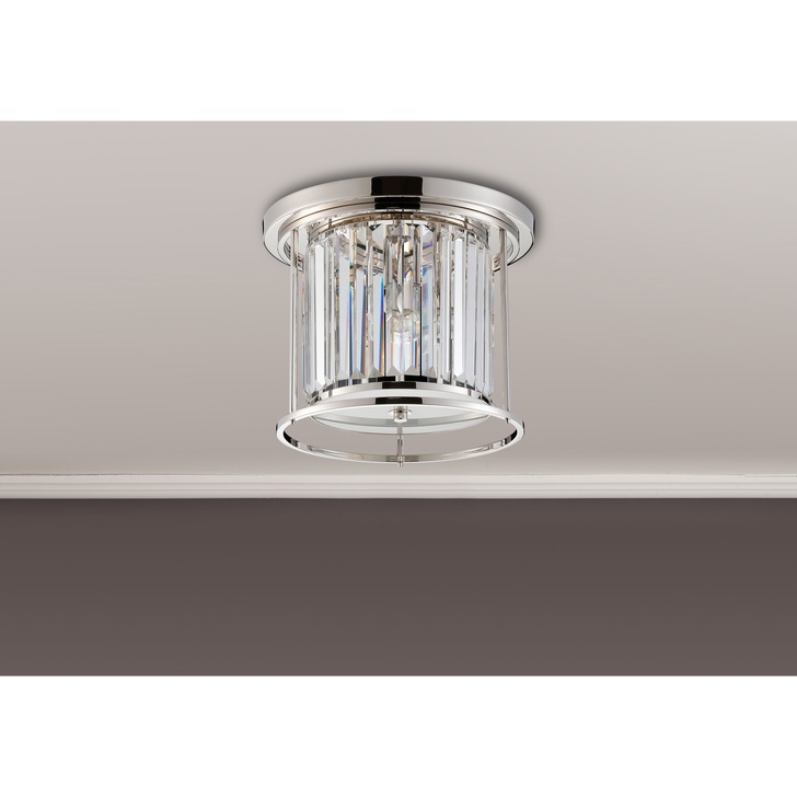 Idolite Petra 3 Light Round Flush Ceiling Light Polished Nickel With Clear Crystal