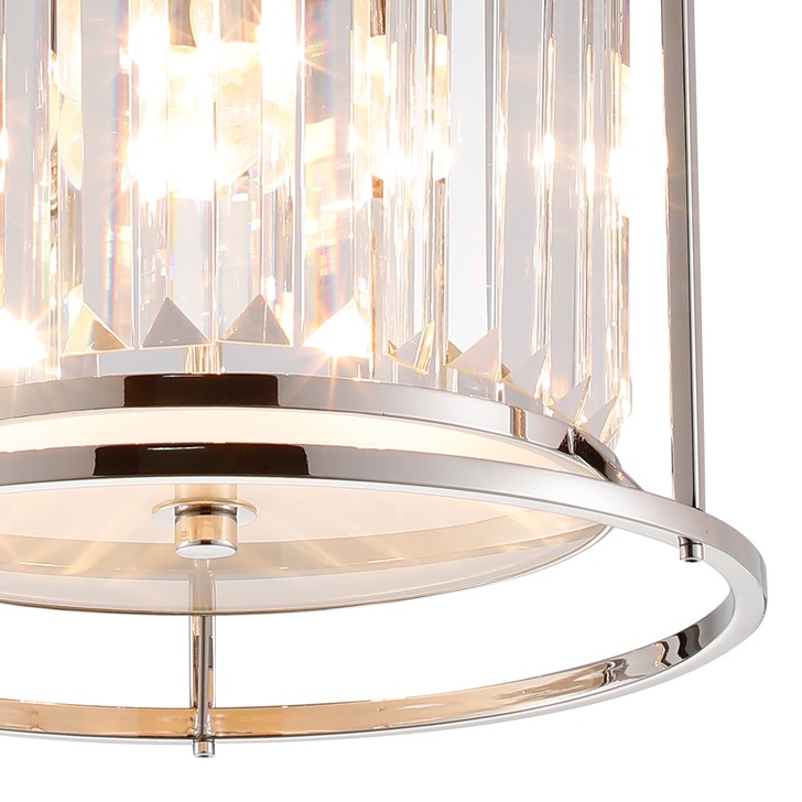 Idolite Petra 3 Light Round Flush Ceiling Light Polished Nickel With Clear Crystal