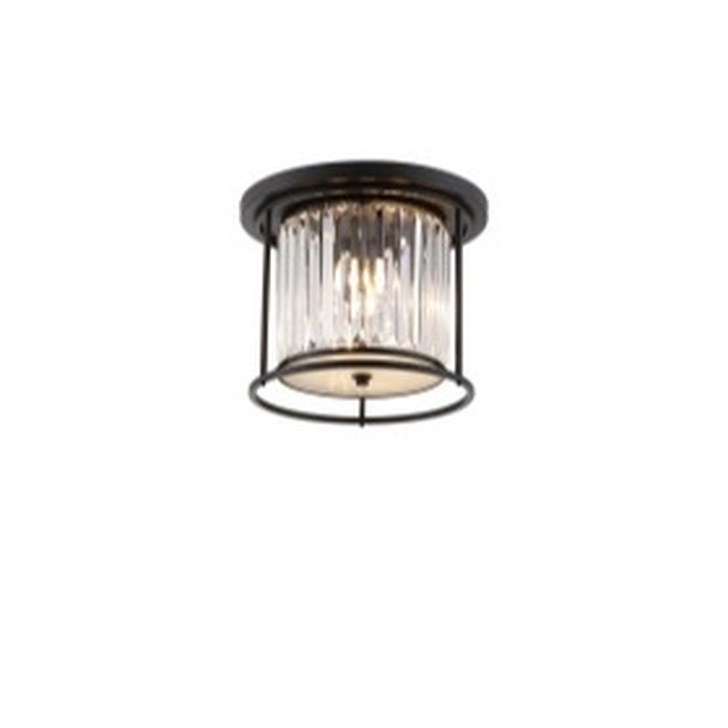 Idolite Petra 3 Light Round Flush Ceiling Light Satin Black With Clear Crystal