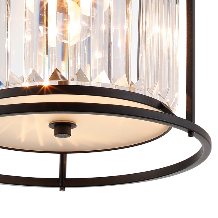 Idolite Petra 3 Light Round Flush Ceiling Light Satin Black With Clear Crystal