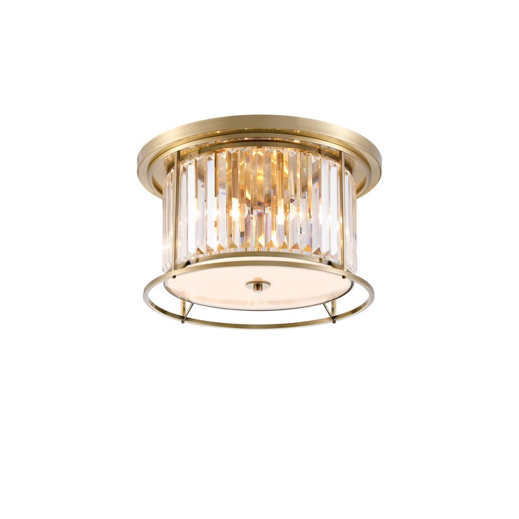 Idolite Petra 4 Light Round Flush Ceiling Light Antique Brass With Clear Crystal