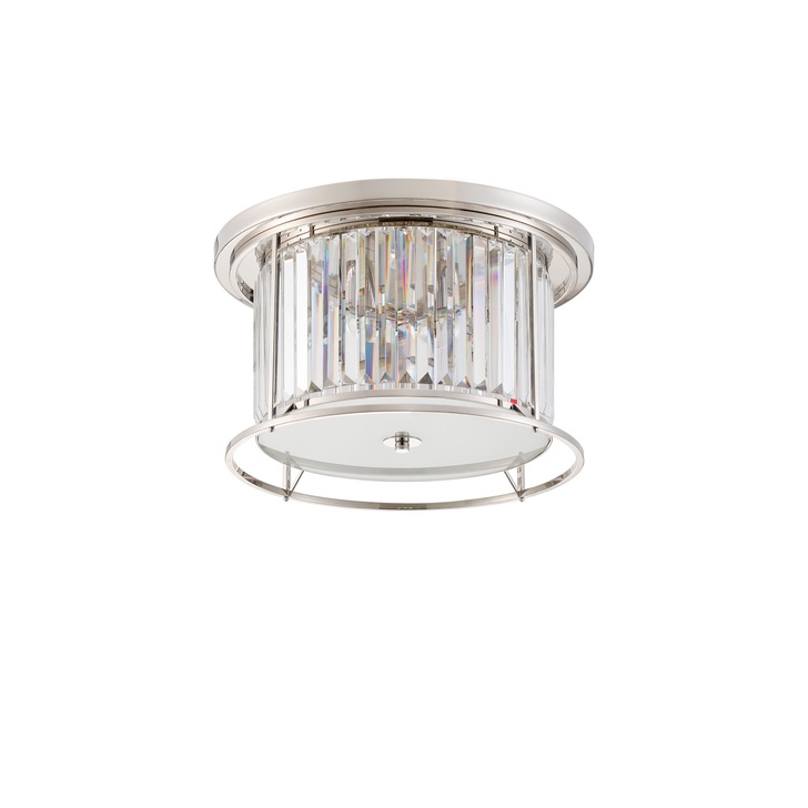 Idolite Petra 4 Light Round Flush Ceiling Light Polished Nickel With Clear Crystal