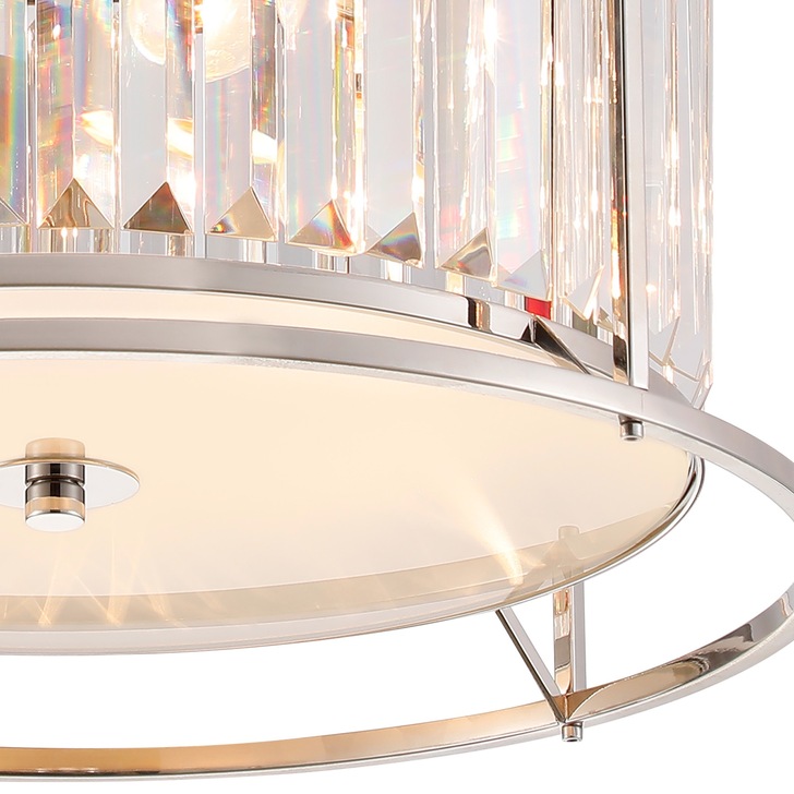 Idolite Petra 4 Light Round Flush Ceiling Light Polished Nickel With Clear Crystal