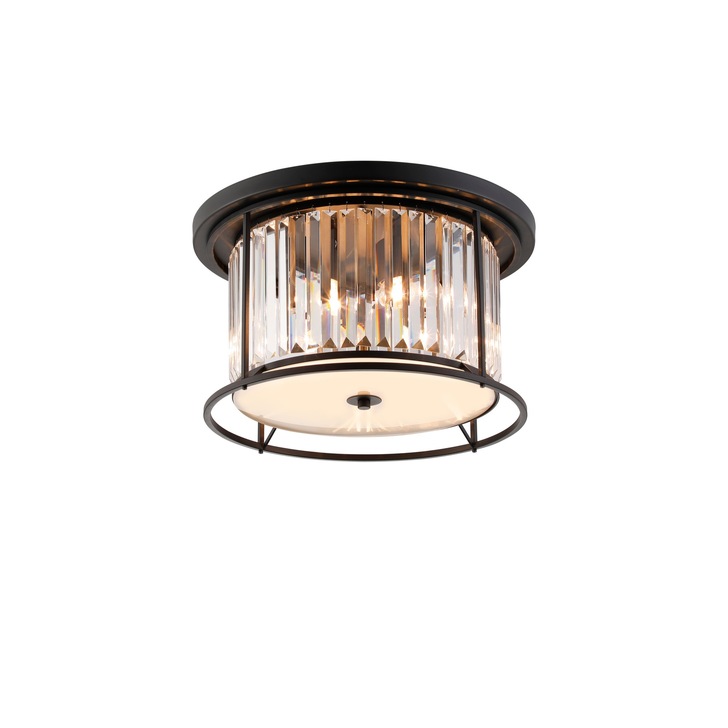 Idolite Petra 4 Light Round Flush Ceiling Light Satin Black With Clear Crystal