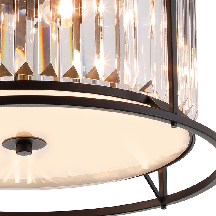 Idolite Petra 4 Light Round Flush Ceiling Light Satin Black With Clear Crystal