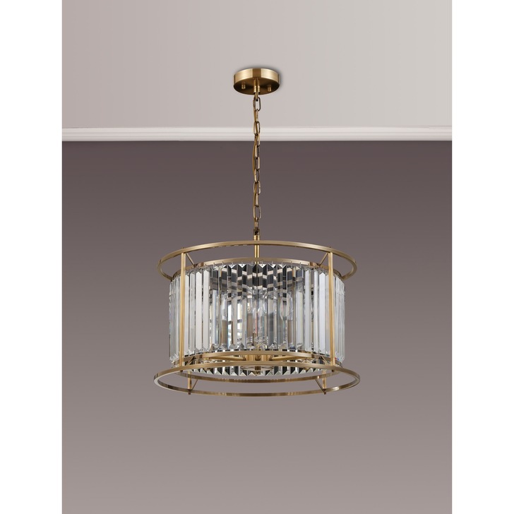 Idolite Petra 6 Light Pendant/Semi-Flush Ceiling Light Antique Brass With Clear Crystal