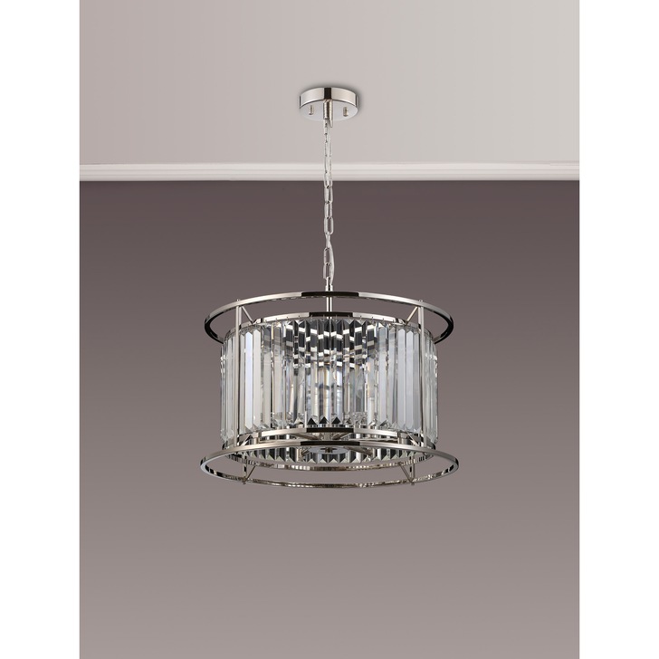 Idolite Petra 6 Light Pendant/Semi-Flush Ceiling Light Polished Nickel With Clear Crystal