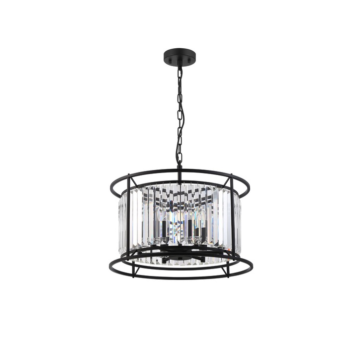 Idolite Petra 6 Light Pendant/Semi-Flush Ceiling Light Satin Black With Clear Crystal