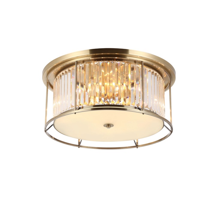 Idolite Petra 6 Light Round Flush Ceiling Light Antique Brass With Clear Crystal