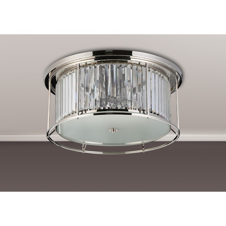 Idolite Petra 6 Light Round Flush Ceiling Light Polished Nickel With Clear Crystal