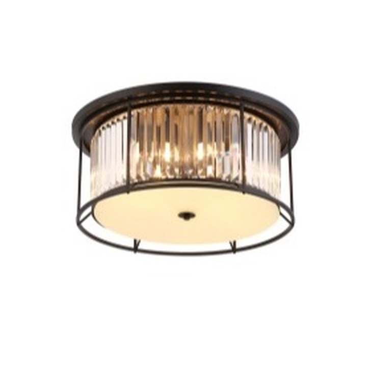 Idolite Petra 6 Light Round Flush Ceiling Light Satin Black With Clear Crystal