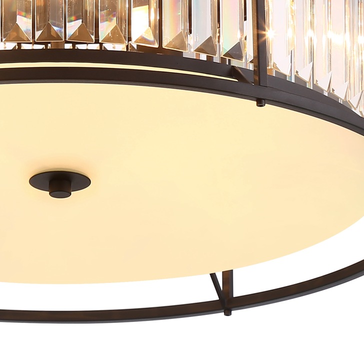 Idolite Petra 6 Light Round Flush Ceiling Light Satin Black With Clear Crystal