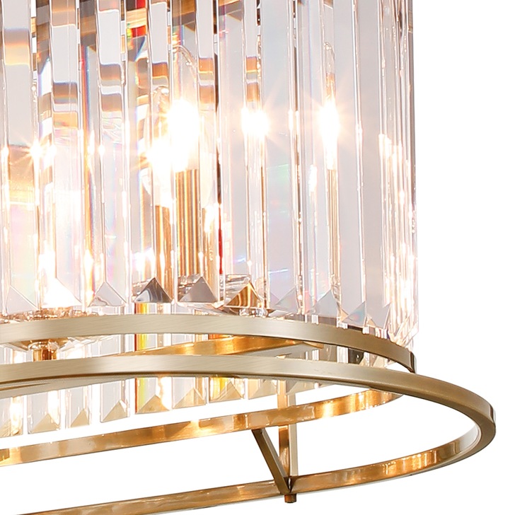 Idolite Petra 7 Light Oval Linear Bar Pendant/Semi-Flush Ceiling Light Antique Brass With Clear Crystal