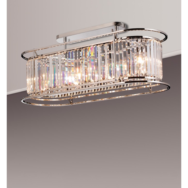 Idolite Petra 7 Light Oval Linear Bar Pendant/Semi-Flush Ceiling Light Polished Nickel With Clear Crystal