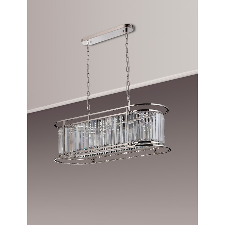 Idolite Petra 7 Light Oval Linear Bar Pendant/Semi-Flush Ceiling Light Polished Nickel With Clear Crystal