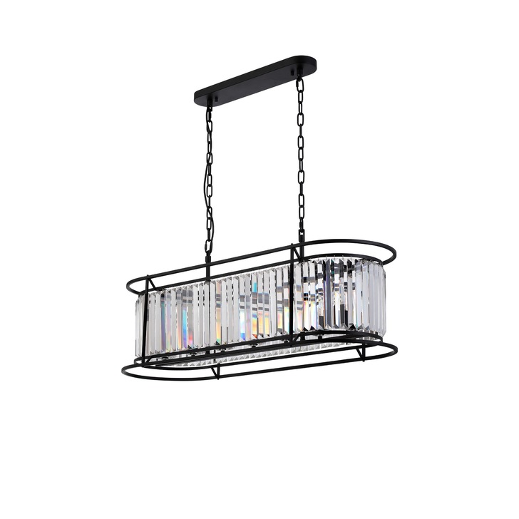 Idolite Petra 7 Light Oval Linear Bar Pendant/Semi-Flush Ceiling Light Satin Black With Clear Crystal