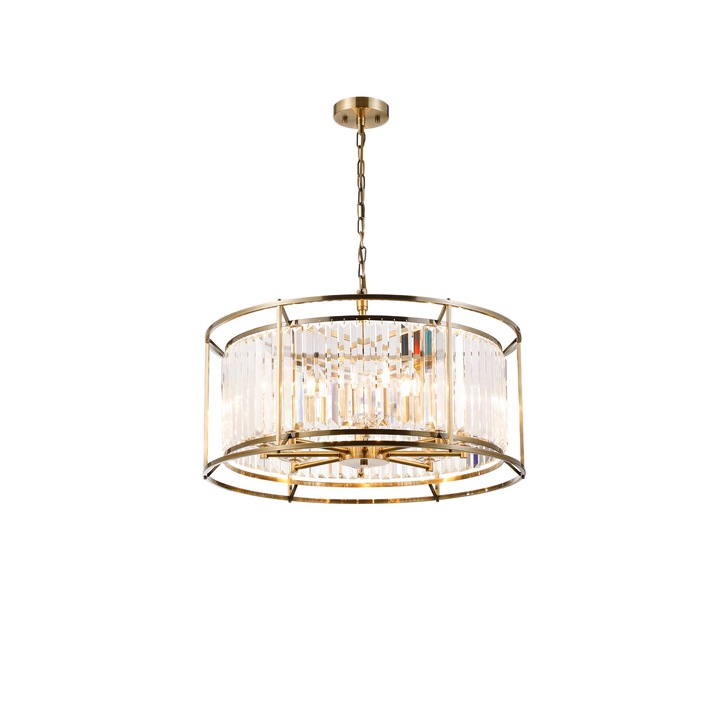 Idolite Petra 8 Light Pendant/Semi-Flush Ceiling Light Antique Brass With Clear Crystal