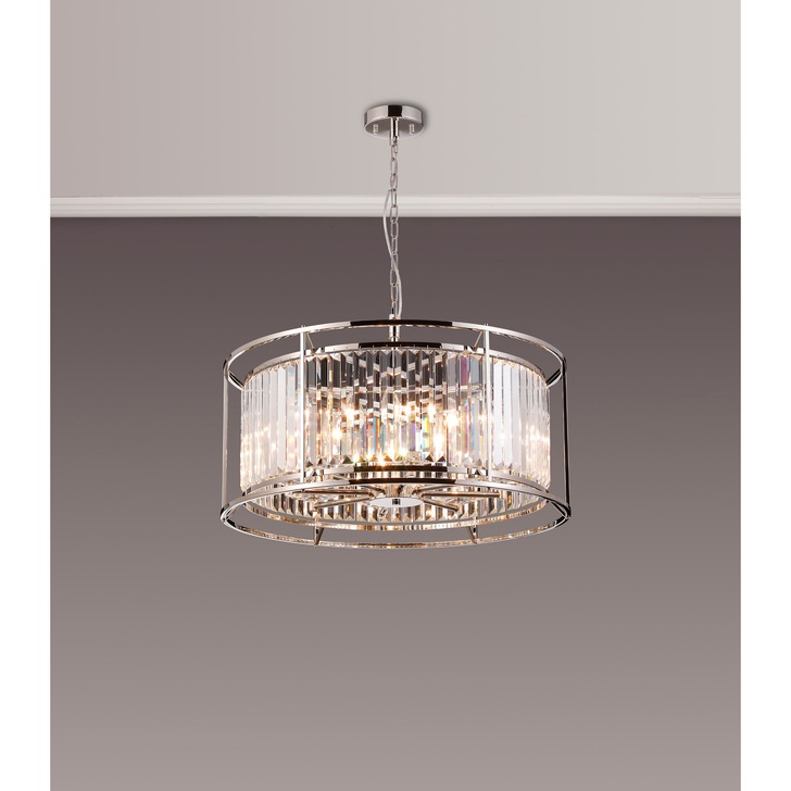 Idolite Petra 8 Light Pendant/Semi-Flush Ceiling Light Polished Nickel With Clear Crystal