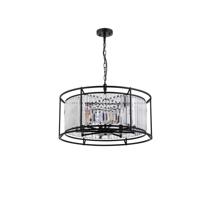 Idolite Petra 8 Light Pendant/Semi-Flush Ceiling Light Satin Black With Clear Crystal