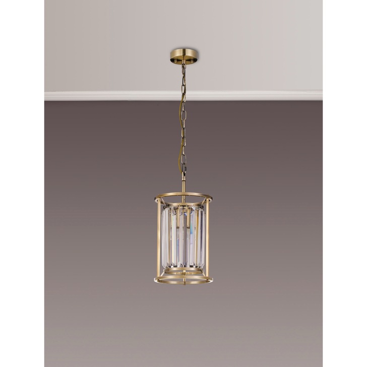 Idolite Petra Single Pendant/Semi-Flush Ceiling Light Antique Brass With Clear Crystal